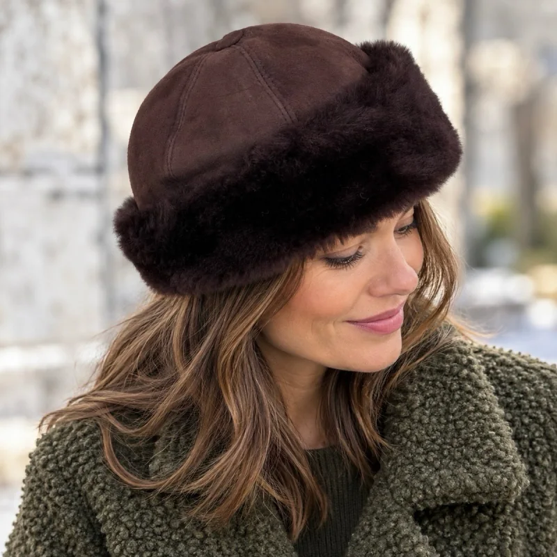 Kvinde med brun shearling hat